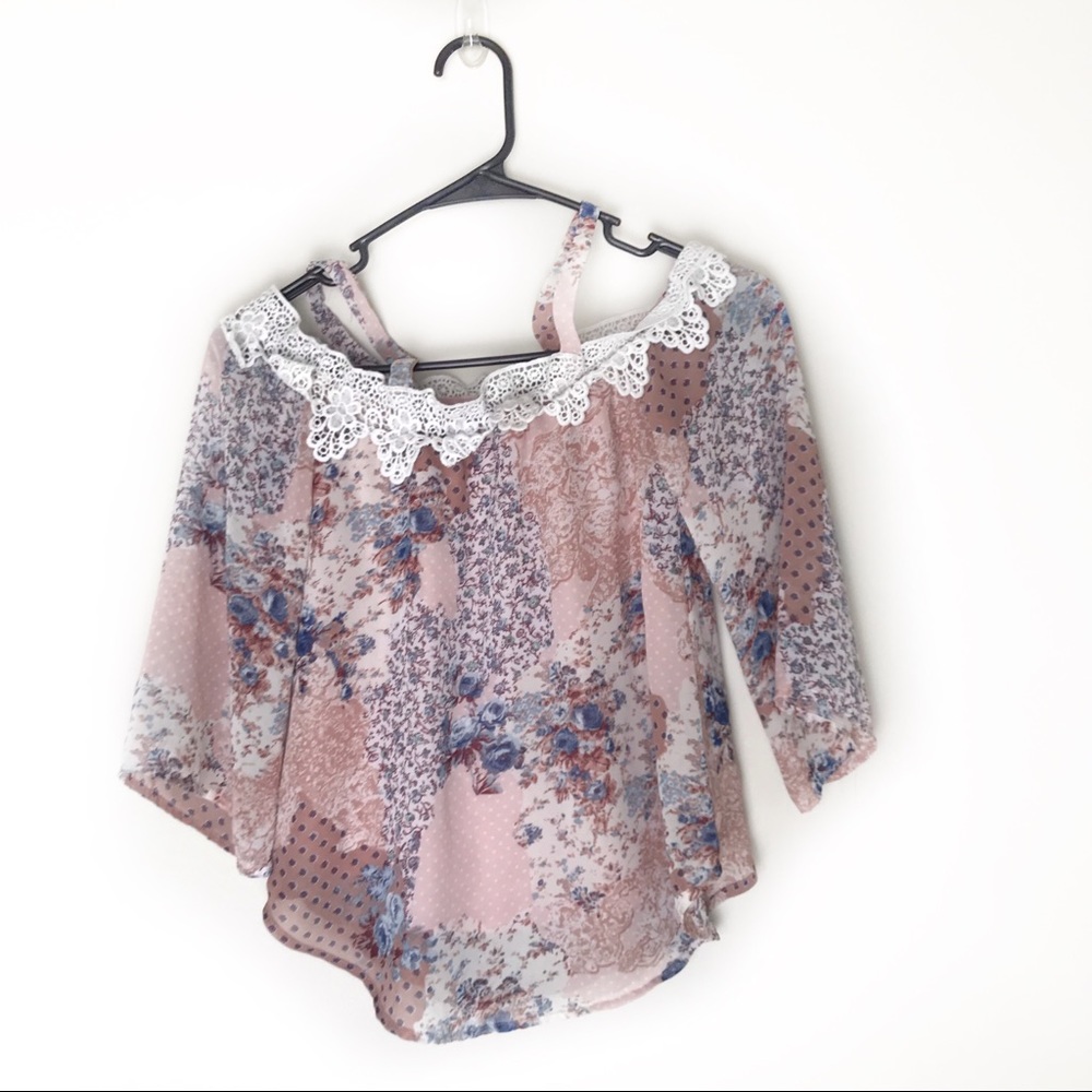 Beautees Cold Shoulder Lace Top